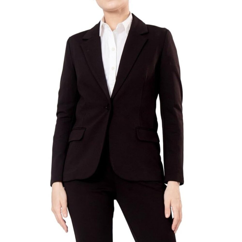 Mary Crafts Suit Jacket Blazer 12 Black Classic Wool 2 Button Pockets Washable